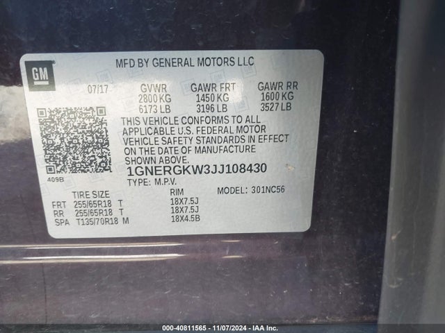 Chevrolet Traverse 1lt 2018 1GNERGKW3JJ108430 Image 9