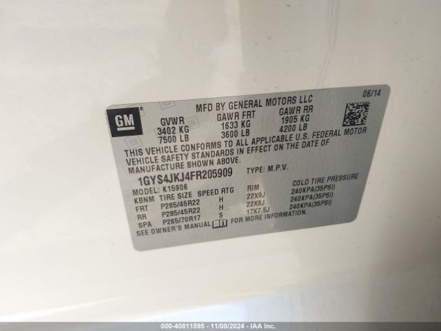 1GYS4JKJ4FR205909 Cadillac Escalade Esv Premium