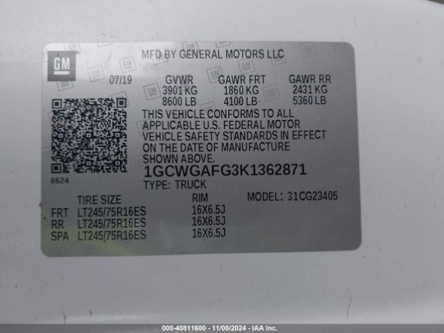 1GCWGAFG3K1362871 Chevrolet Express 2500 Work Van
