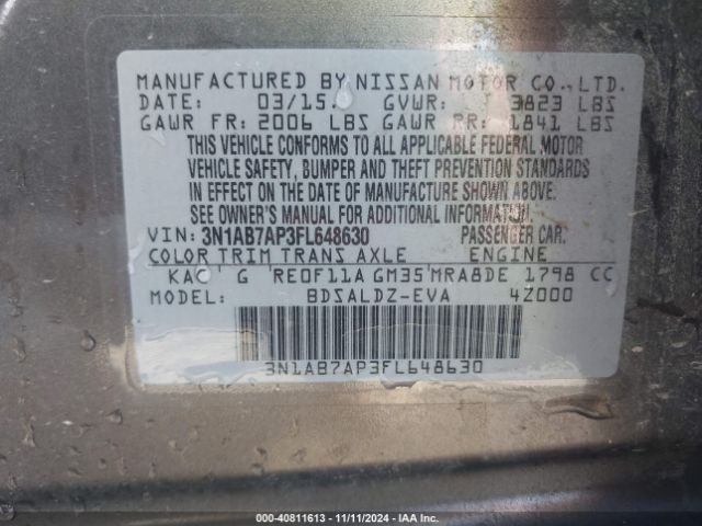 3N1AB7AP3FL648630 Nissan Sentra Fe+ S/s/sl/sr/sv