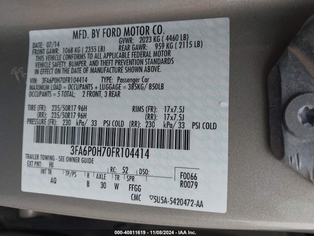 3FA6P0H70FR104414 Ford FUSION SE
