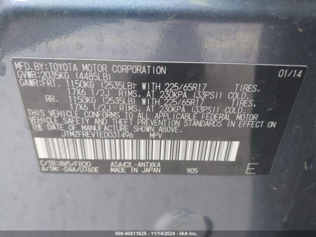 JTMZFREV1ED031496 Toyota RAV4 LE