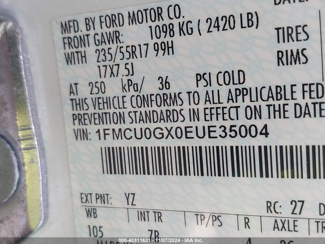 1FMCU0GX0EUE35004 Ford ESCAPE SE