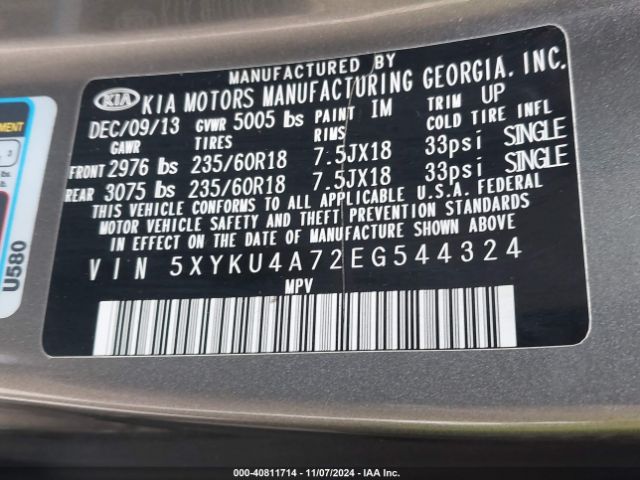 5XYKU4A72EG544324 KIA Sorento Ex V6