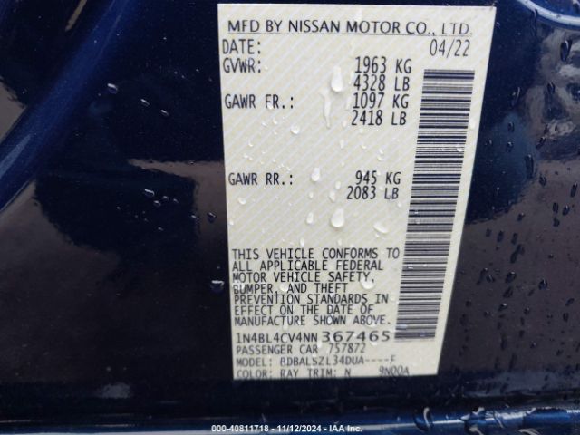 1N4BL4CV4NN367465 Nissan Altima Sr Fwd