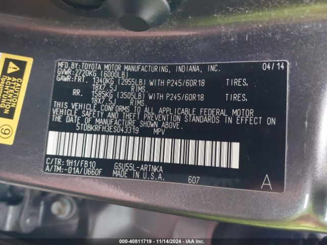 5TDBKRFH3ES043319 Toyota Highlander Le V6