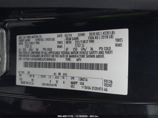 Ford ESCAPE SE 2014 1FMCU0GX8EUC99933 Image 9
