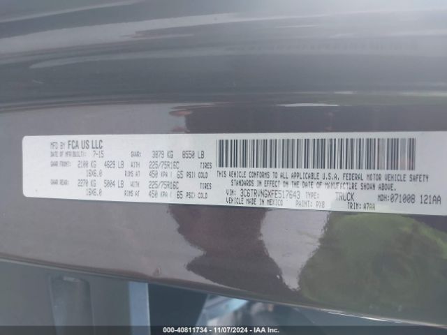 3C6TRVNGXFE517643 RAM Promaster 1500 Low Roof