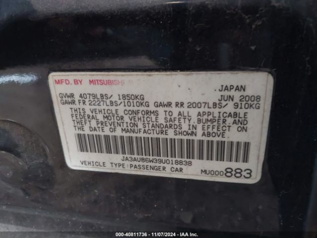 2009 MITSUBISHI LANCER JA3AU86W39U018838 Photo 8