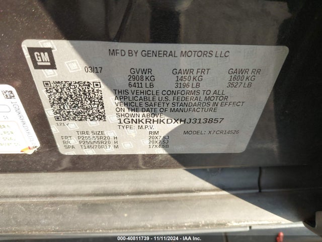 Chevrolet Traverse 2lt 2017 1GNKRHKDXHJ313857 Image 9