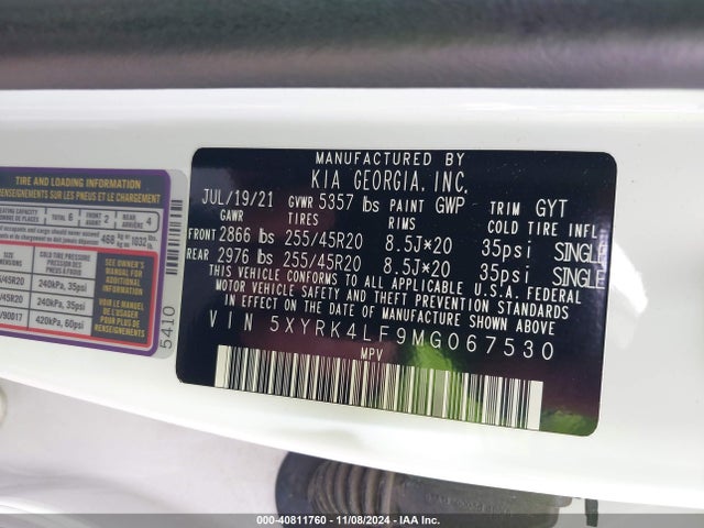 5XYRK4LF9MG067530 KIA t-gdi theta-iii