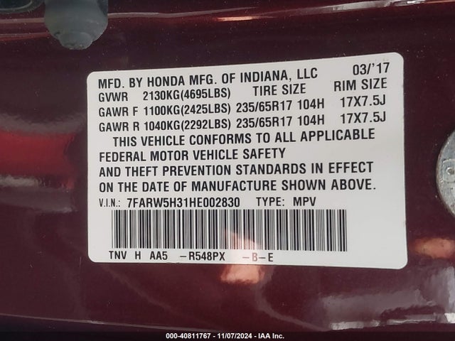 Honda CR-V LX 2017 7FARW5H31HE002830 Image 9