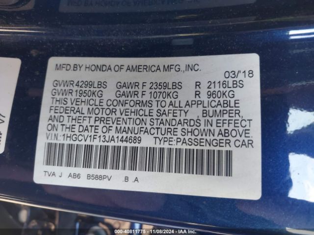 1HGCV1F13JA144689 Honda ACCORD LX