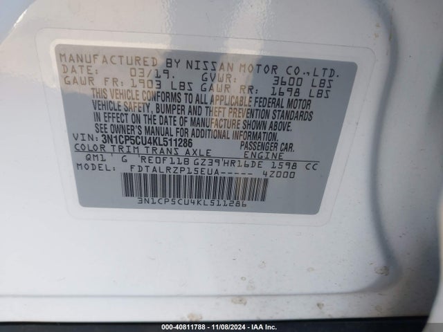 Nissan KICKS S 2019 3N1CP5CU4KL511286 Image 9