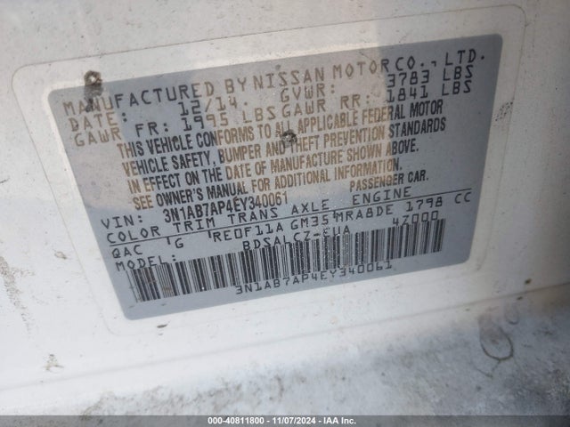 Nissan Sentra Fe+ S 2014 3N1AB7AP4EY340061 Image 9