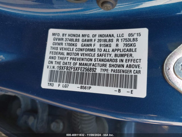 Honda Civic Lx 2015 19XFB2F5XFE256892 Image 9