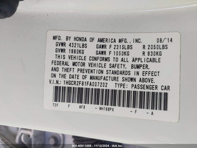 Honda Accord Ex-l 2015 1HGCR2F81FA007202 Image 9