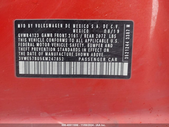 3VWE57BU5KM247852 Volkswagen Jetta 1.4t Sel