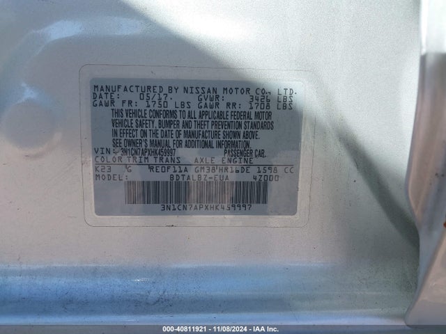 Nissan Versa 1.6 Sv 2017 3N1CN7APXHK459997 Image 9