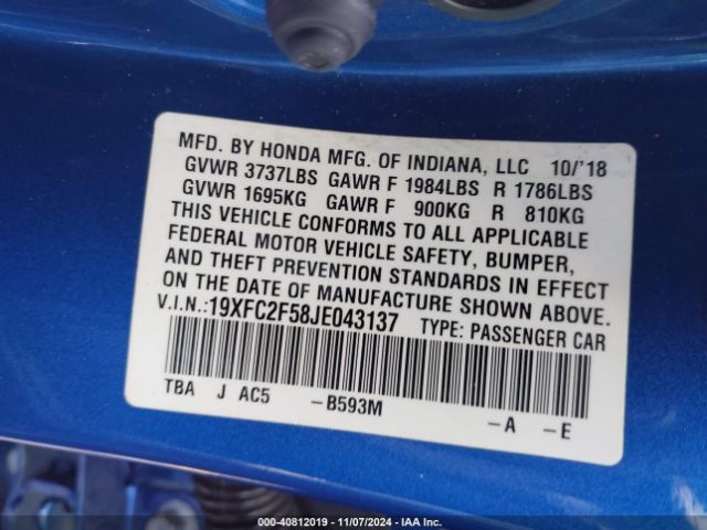 19XFC2F58JE043137 Honda Civic Lx