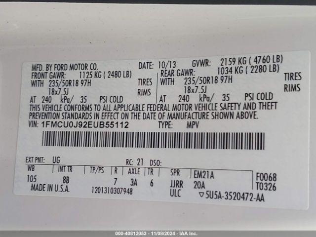 1FMCU0J92EUB55112 Ford Escape Titanium