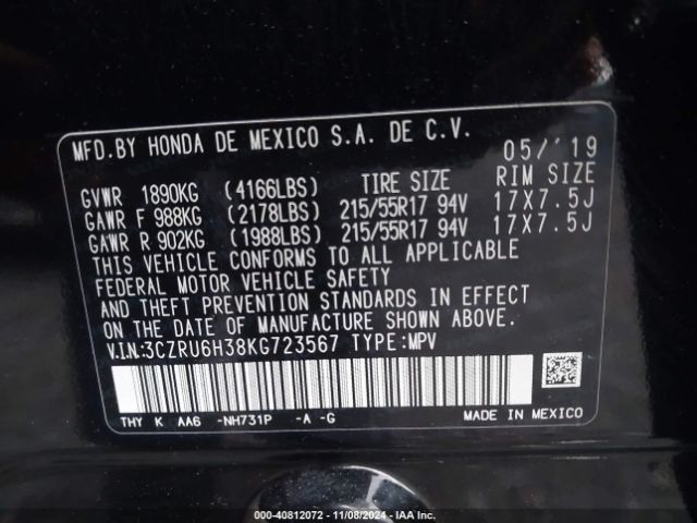 3CZRU6H38KG723567 Honda HR-V LX