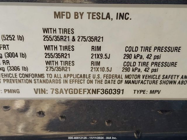 7SAYGDEFXNF360391 Tesla Model Y Performance Dual Motor All-wheel Drive