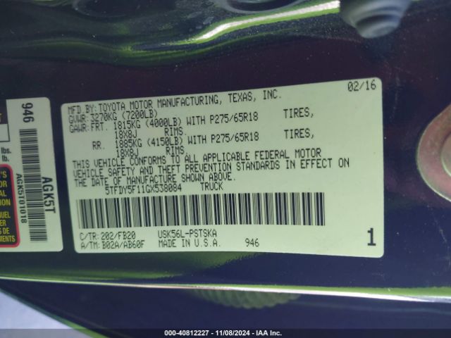 5TFDY5F11GX538084 Toyota Tundra Sr5 5.7l V8