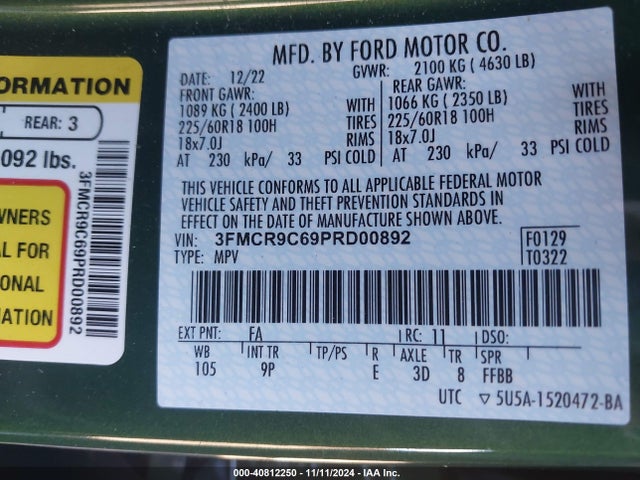 Ford Bronco Sport Outer Banks 2023 3FMCR9C69PRD00892 Image 9