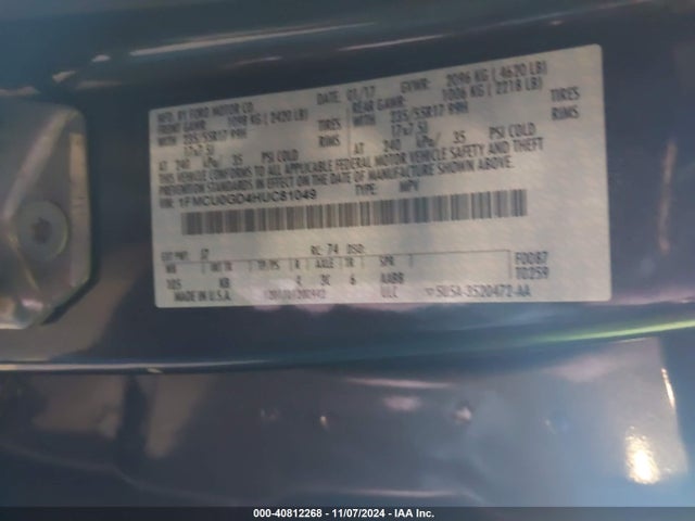 Ford ESCAPE SE 2017 1FMCU0GD4HUC81049 Image 9