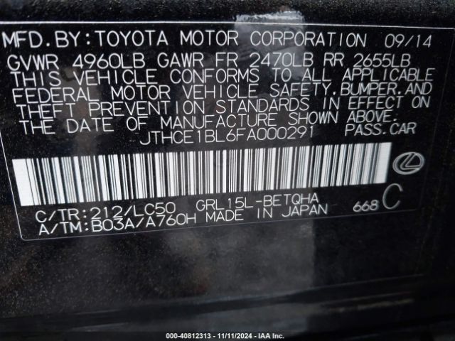JTHCE1BL6FA000291 Lexus GS 350