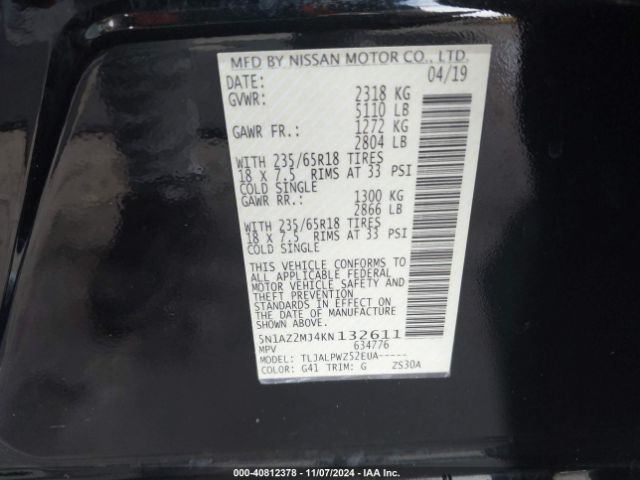 5N1AZ2MJ4KN132611 Nissan MURANO S