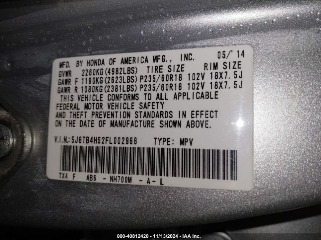 5J8TB4H52FL002968 Acura RDX