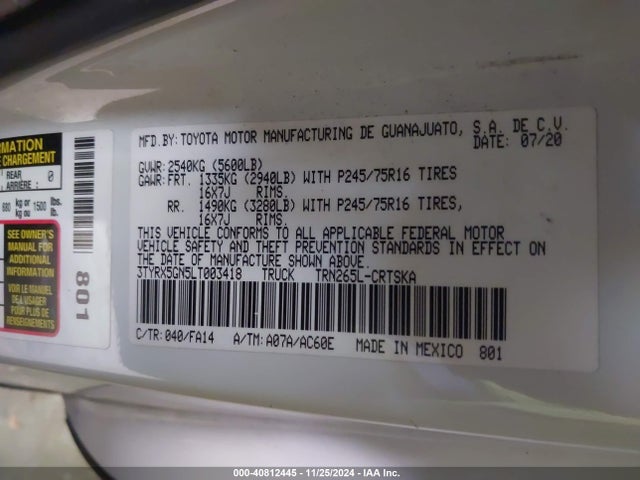 Toyota Tacoma Sr 2020 3TYRX5GN5LT003418 Image 9