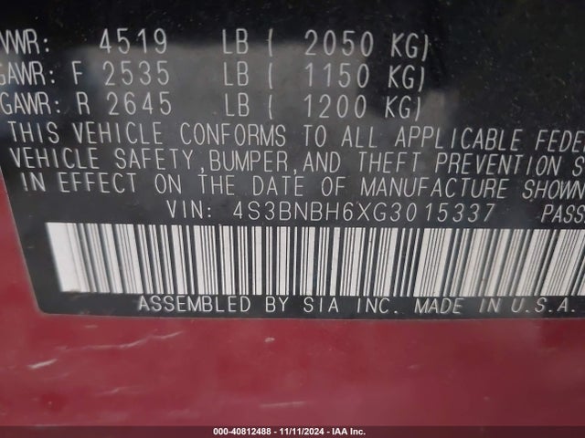 Subaru Legacy 2.5i Premium 2016 4S3BNBH6XG3015337 Image 9