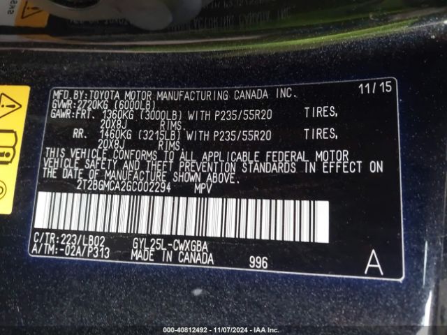 2T2BGMCA2GC002294 Lexus RX 450H