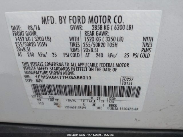 1FM5K8HT7HGA56013 Ford Explorer Platinum