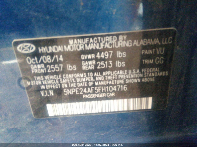 Hyundai SONATA SE 2015 5NPE24AF5FH104716 Image 9