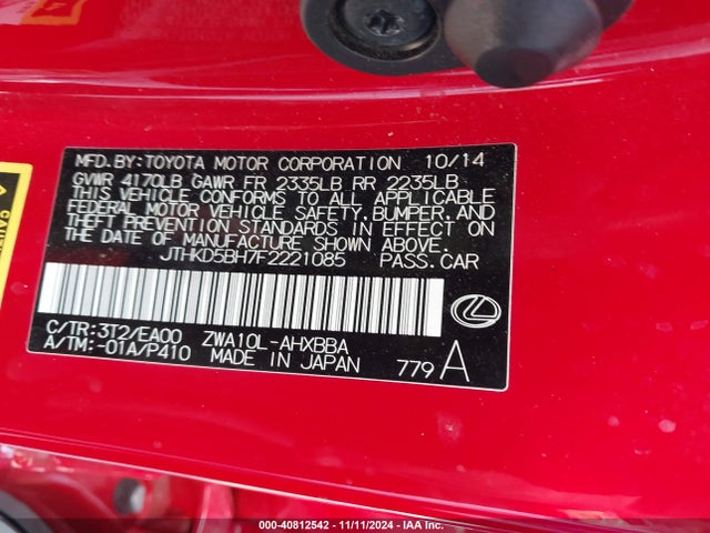 JTHKD5BH7F2221085 Lexus CT 200H