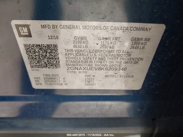 Chevrolet EQUINOX LT 2019 2GNAXUEV8K6209340 Image 9