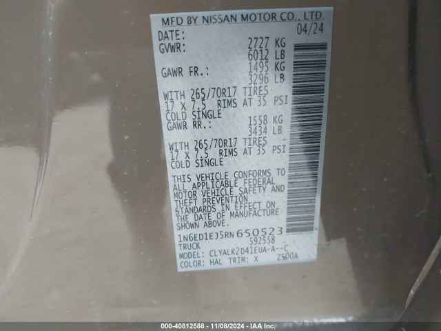 Nissan Frontier 2024 1N6ED1EJ5RN650523 Image 9