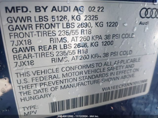 WA1EECF3XN1092966 Audi Q3 Premium Plus 45 Tfsi S Line Quattro Tiptronic