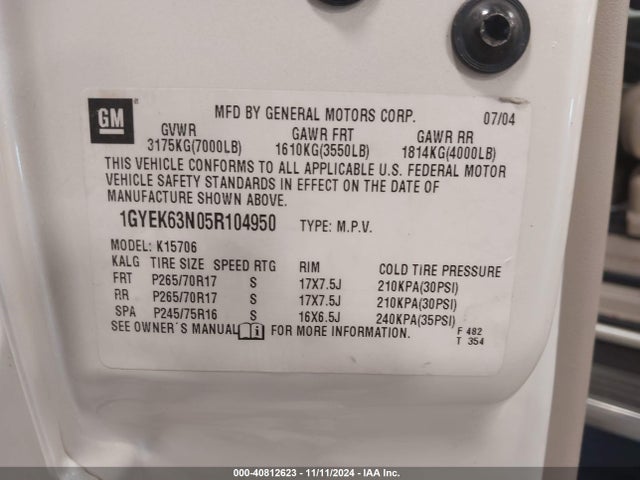 2005 CADILLAC ESCALADE 1GYEK63N05R104950 Photo 8
