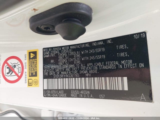 5TDYZRFH1KS361165 Toyota Highlander Limited