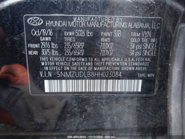5NMZUDLB8HH023084 Hyundai Santa Fe Sport 2.4l