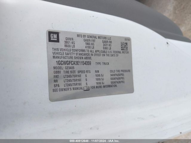 1GCWGFCA3E1154359 Chevrolet Express 2500 Work Van