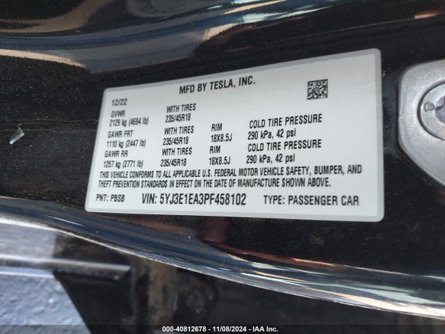 2023 TESLA MODEL 3 5YJ3E1EA3PF458102 Photo 8
