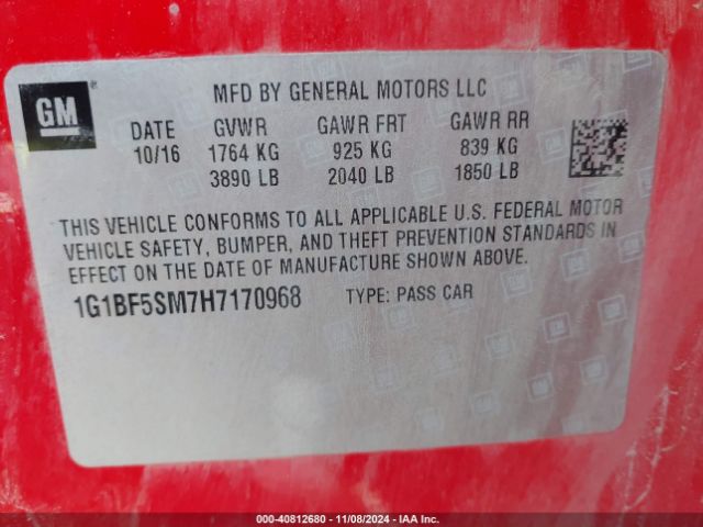 1G1BF5SM7H7170968 Chevrolet Cruze Premier Auto