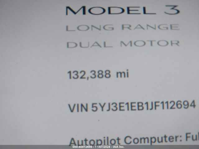 5YJ3E1EB1JF112694 Tesla Model 3 Long Range/performance