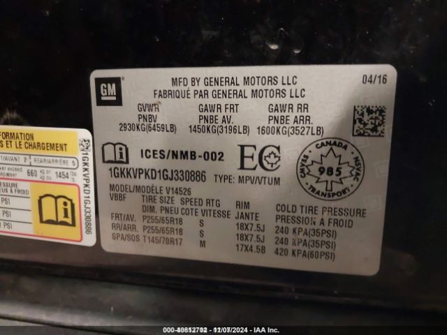 1GKKVPKD1GJ330886 GMC Acadia Sle-2